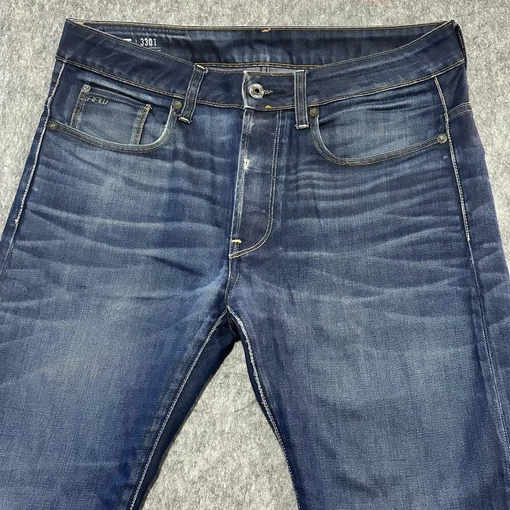G-Star Raw 3301 Straight Jeans Men's Denim Blue Button Fly - Size 32x32